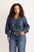 Emma Denim Jacquard Blus - Blue Flower