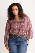 Emma Chiffon B Paisley Blus - Wine Paisley
