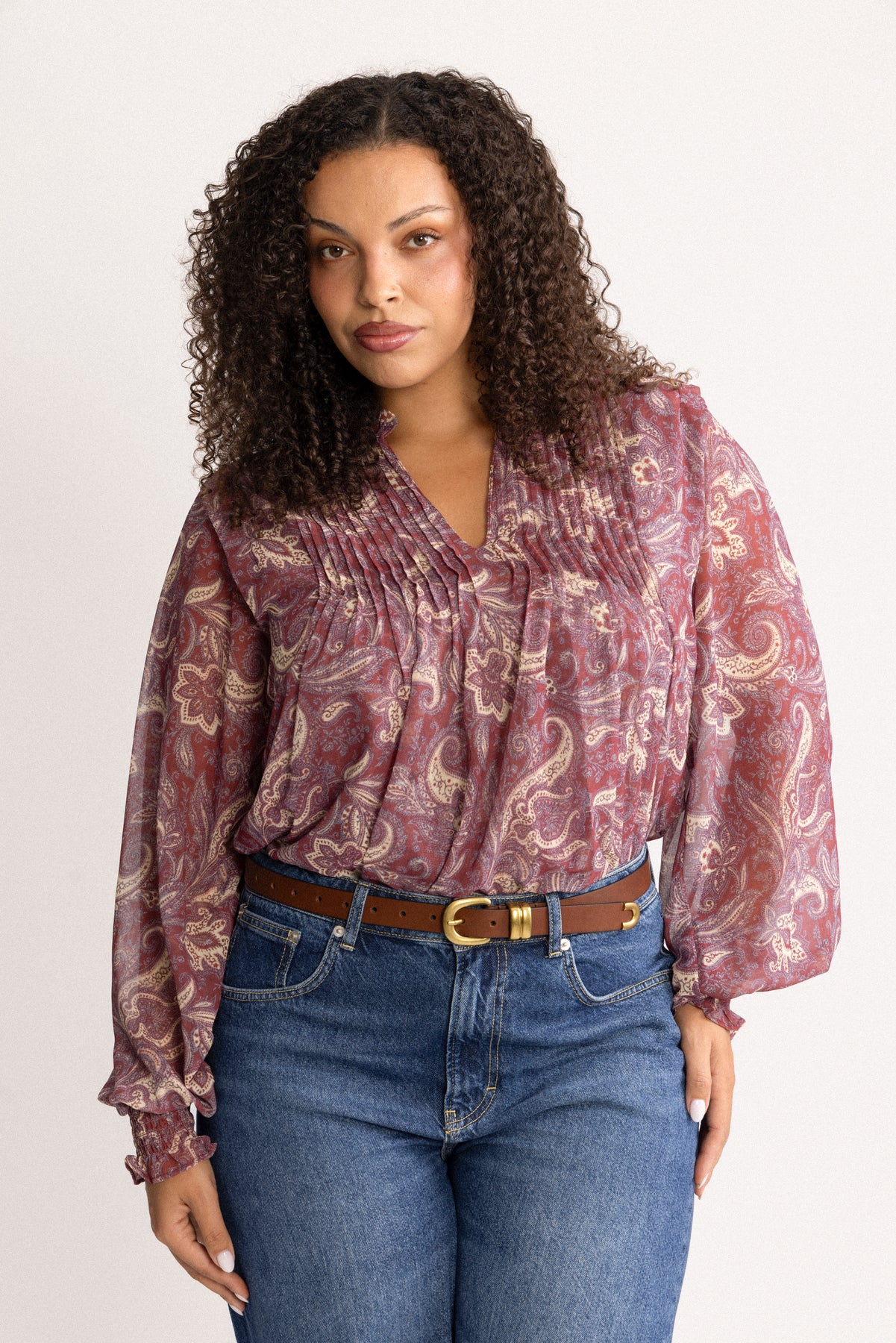 Emma Chiffon B Paisley Blus - Wine Paisley