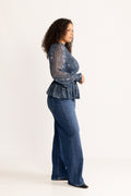 Rira Smock Chiffon Blouse - Blå Paisley