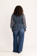 Rira Smock Chiffon Blouse - Blå Paisley