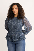 Rira Smock Chiffon Blouse - Blå Paisley