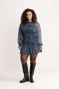 Rira Smock Chiffon Dress - Blue Paisley