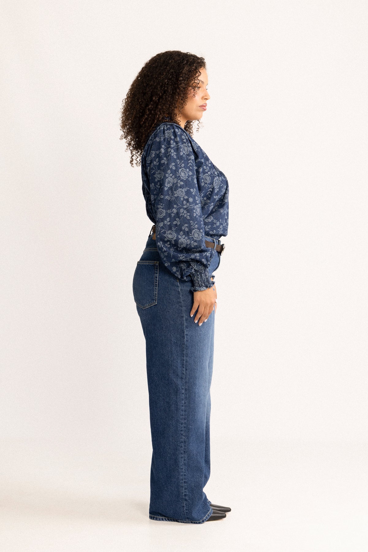 Emma Denim Jacquard Blus - Blue Flower