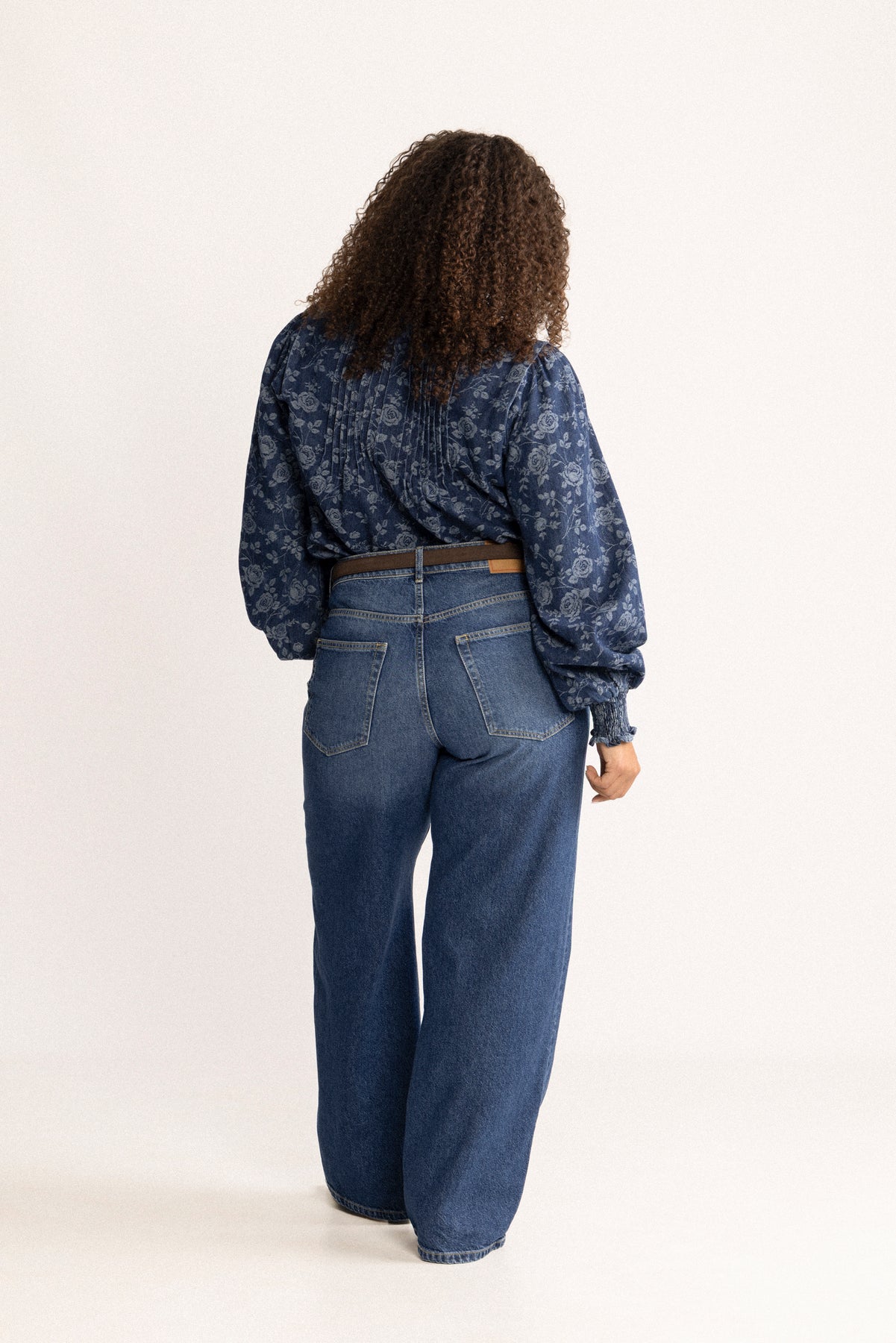 Emma Denim Jacquard Blus - Blue Flower