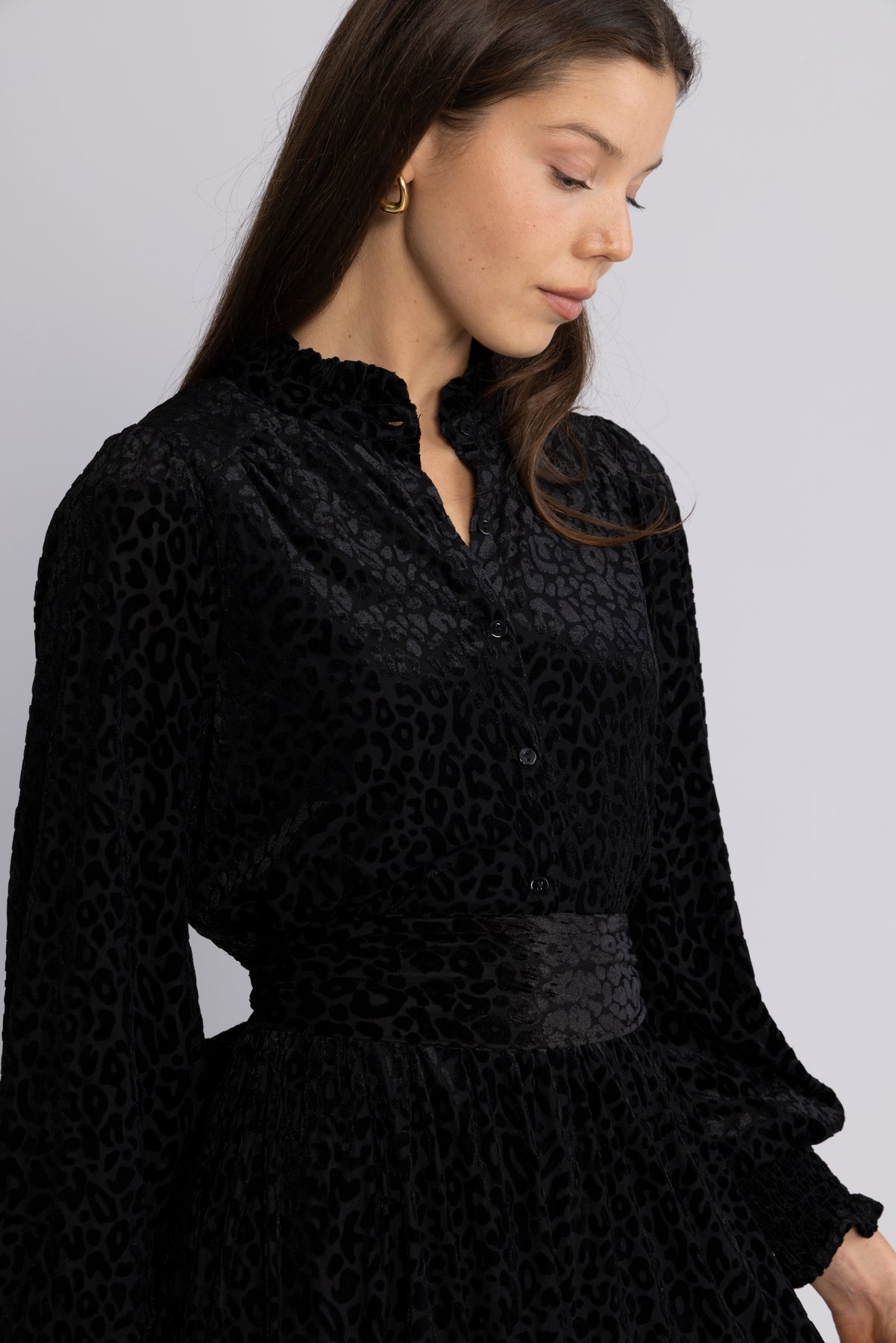 Saga Wide Velvet Leo Klänning - Svart Leopard