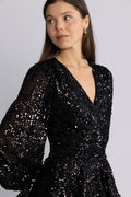 Jade Wave Sequins Solid Dress - Black
