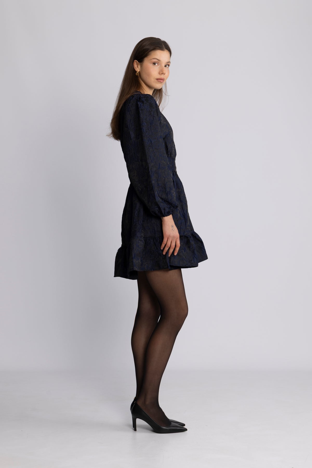 Svanhild Brocade Floral Dress - Mörkblå