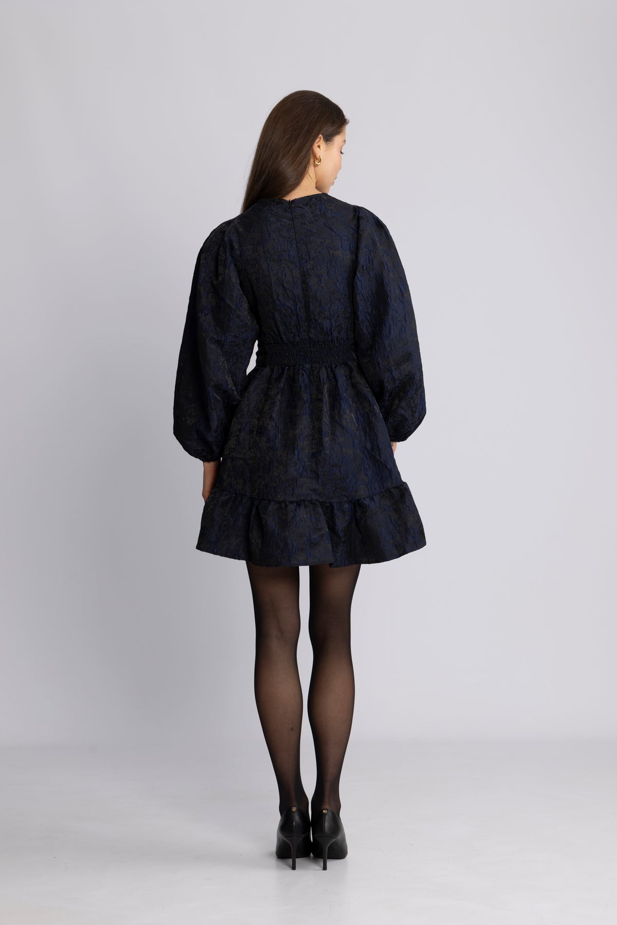 Svanhild Brocade Floral Dress - Mörkblå