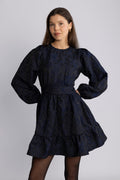 Svanhild Brocade Floral Dress - Mörkblå