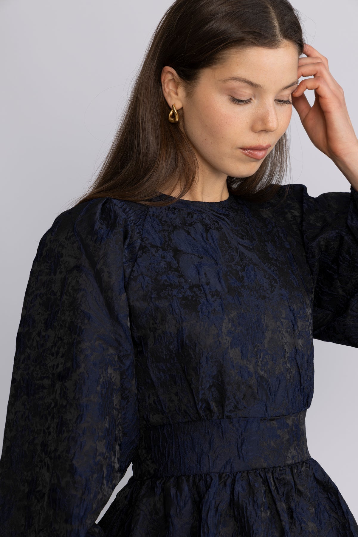 Svanhild Brocade Floral Dress - Mörkblå