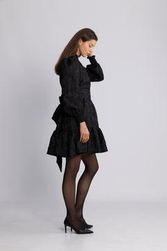 Saga Wide Brocade Dress - Black