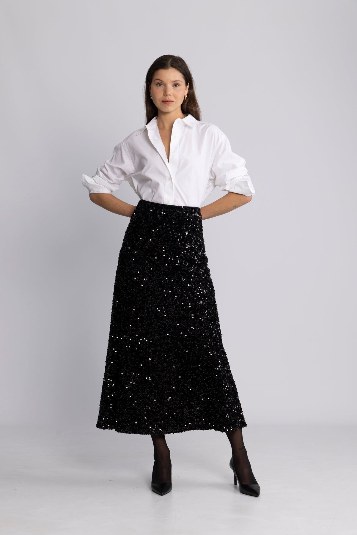 Alva Maxi Sequin Skirt - Svart