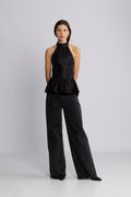 Betty Peplum Halter Neck Top - Svart