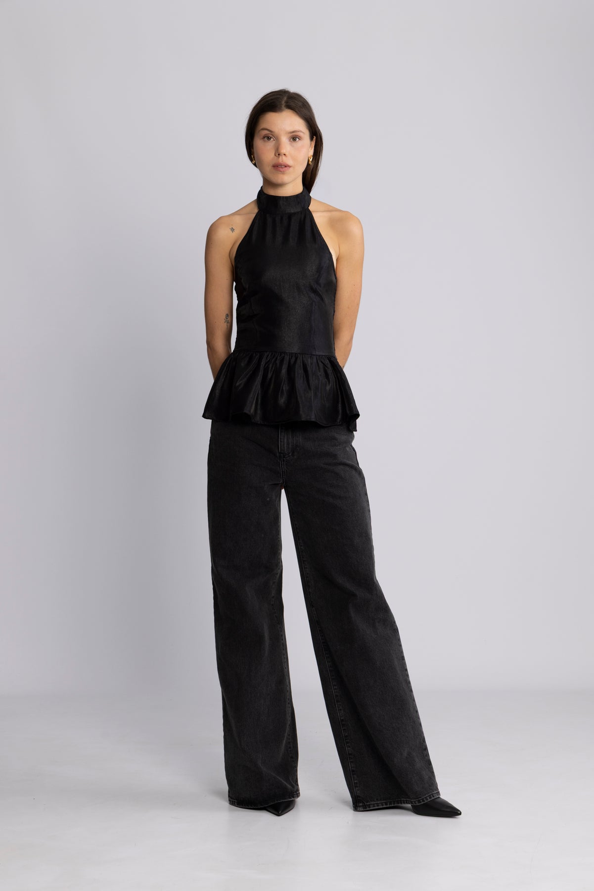 Betty Peplum Halter Neck Top - Svart