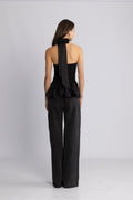 Betty Peplum Halter Neck Top - Svart