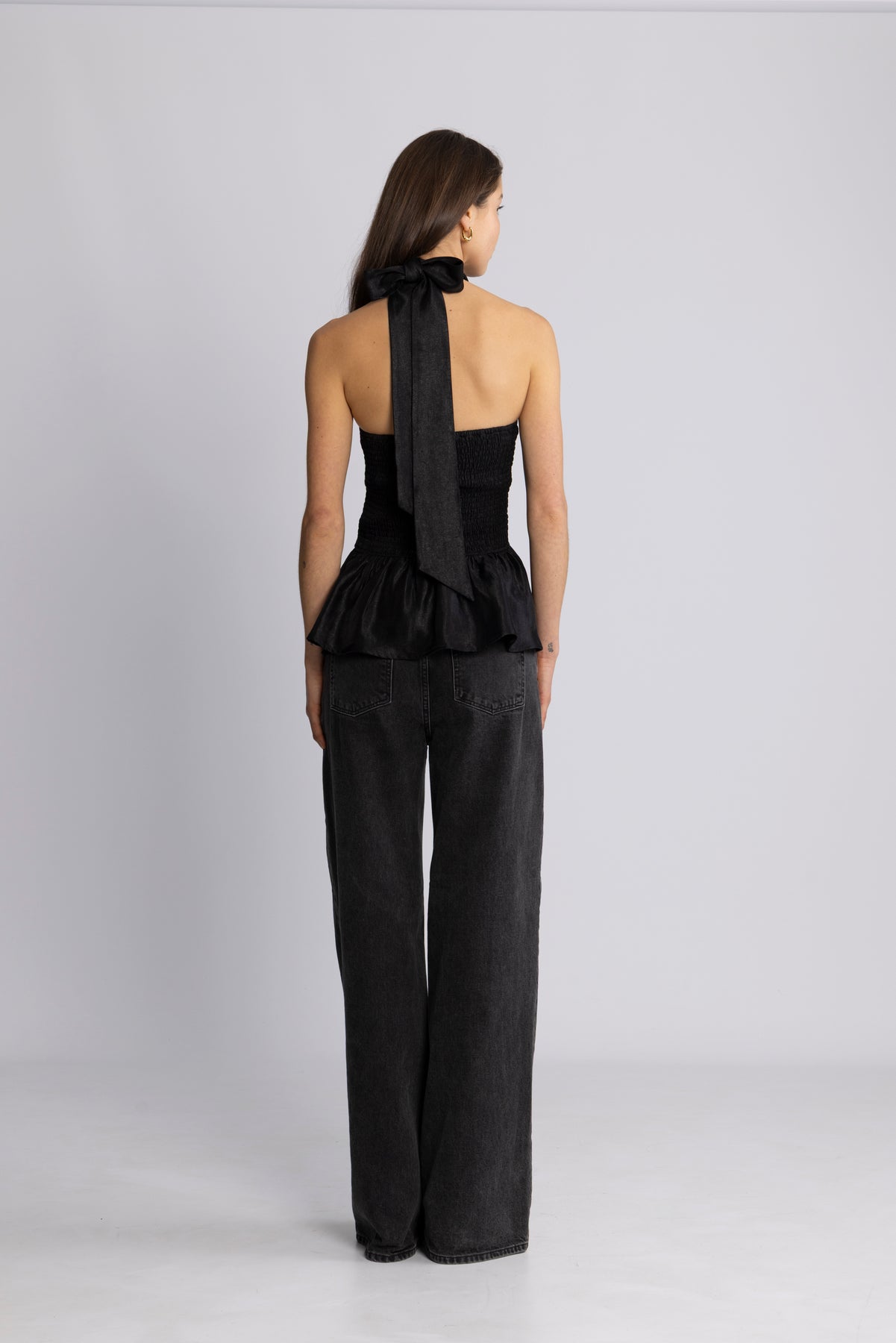 Betty Peplum Halter Neck Top - Svart