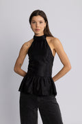 Betty Peplum Halter Neck Top - Svart
