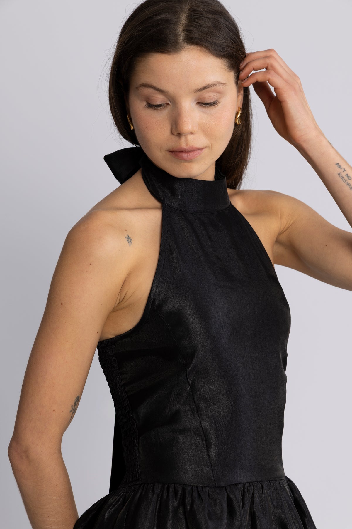 Betty Peplum Halter Neck Top - Svart