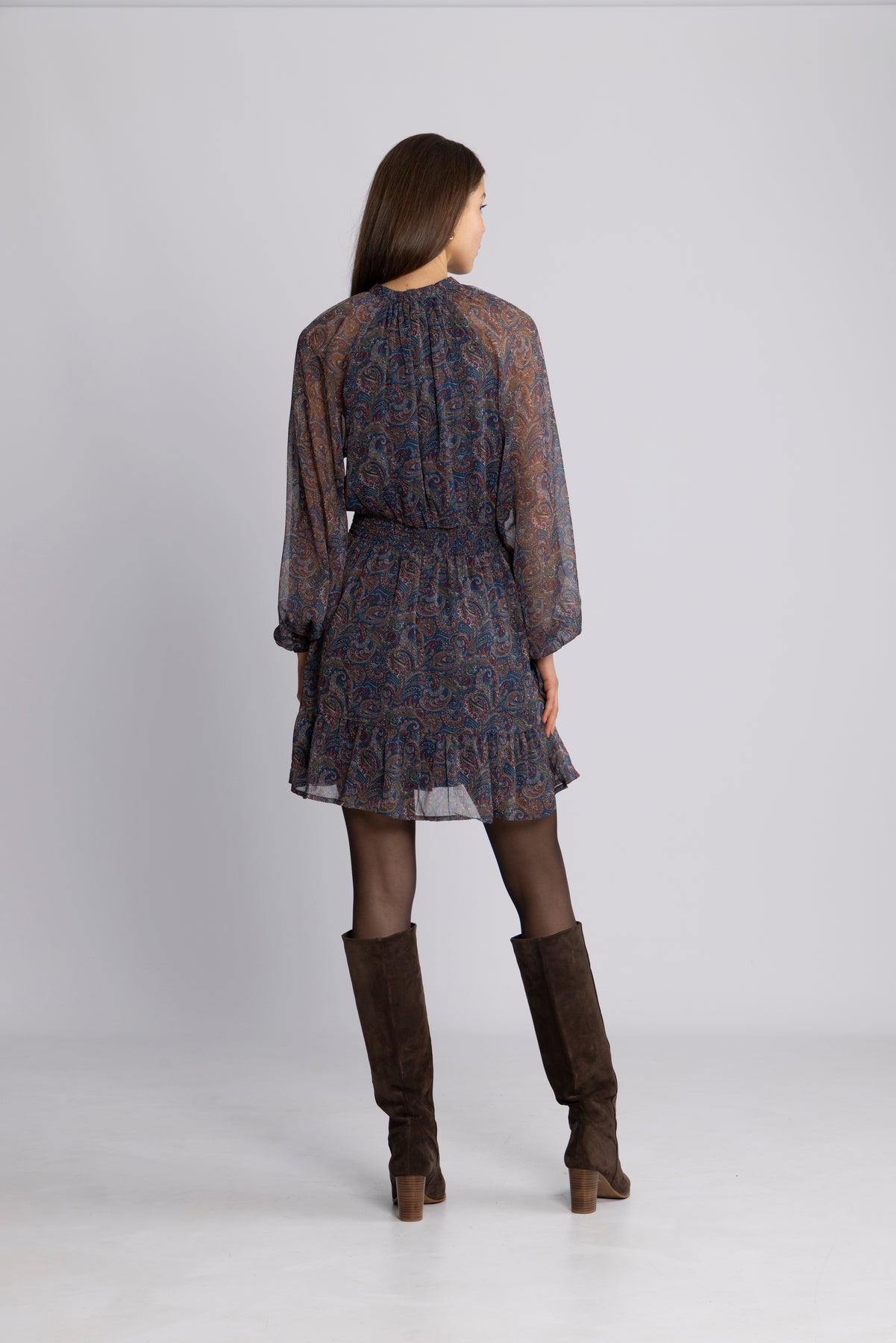 Raina Chiffon Dress - Blue Paisley