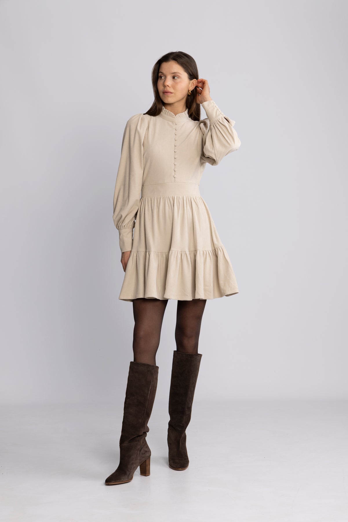 Liv Cord Solid Klänning - Creme