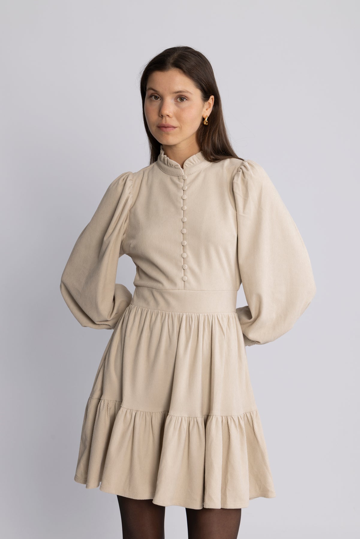 Liv Cord Solid Klänning - Creme