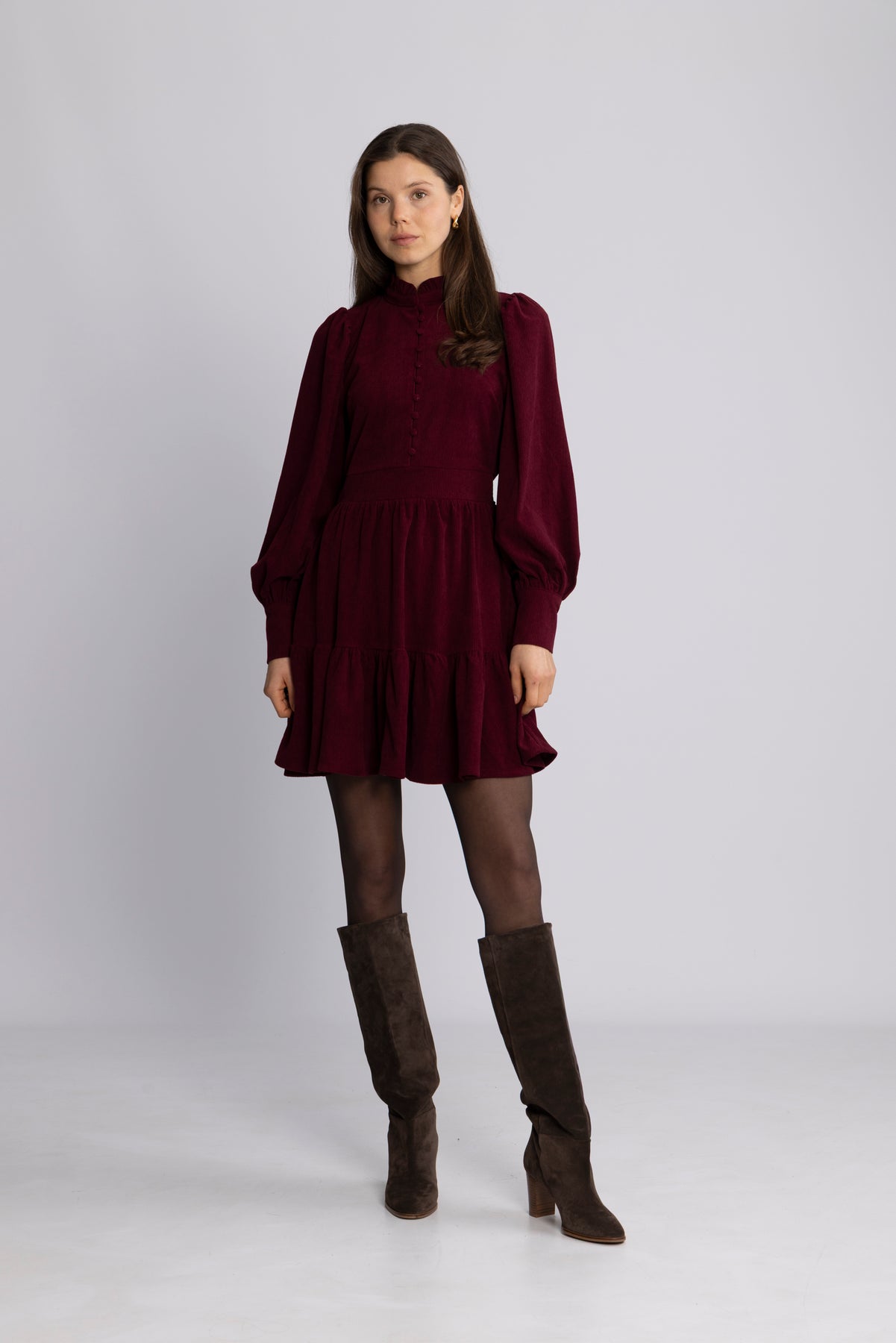 Liv Cord Solid Dress - Vinröd
