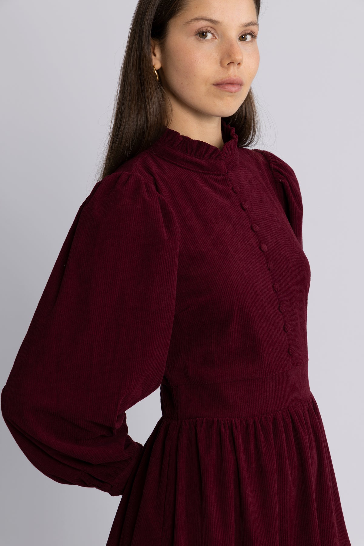 Liv Cord Solid Dress - Vinröd