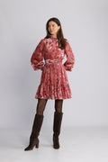 Saga Wide Velvet Flower Dress - Rosa Blomster