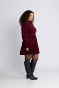 Liv Cord Solid Dress - Vinröd