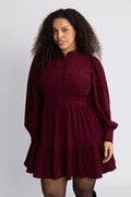 Liv Cord Solid Dress - Vinröd