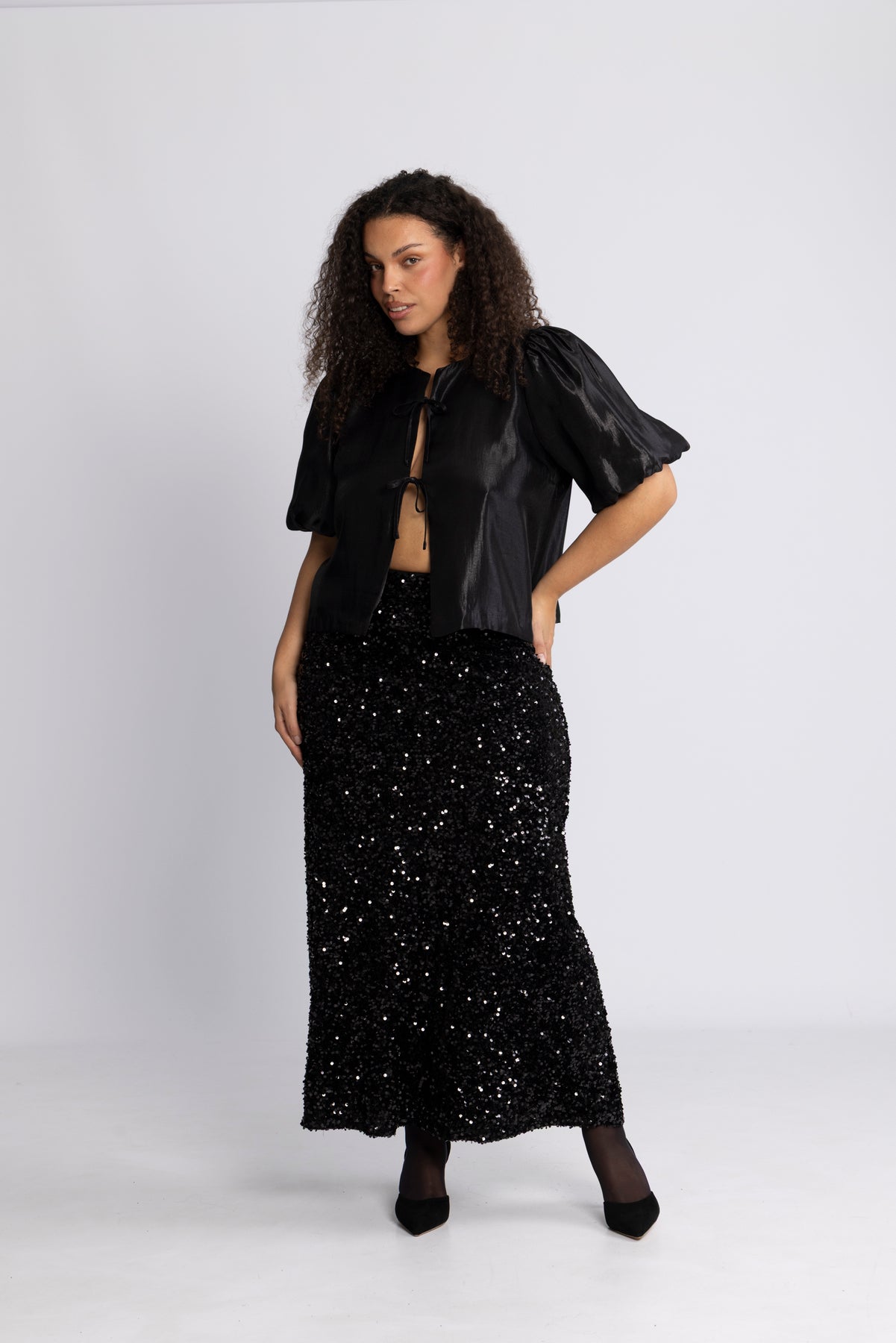 Alva Maxi Sequin Skirt - Svart