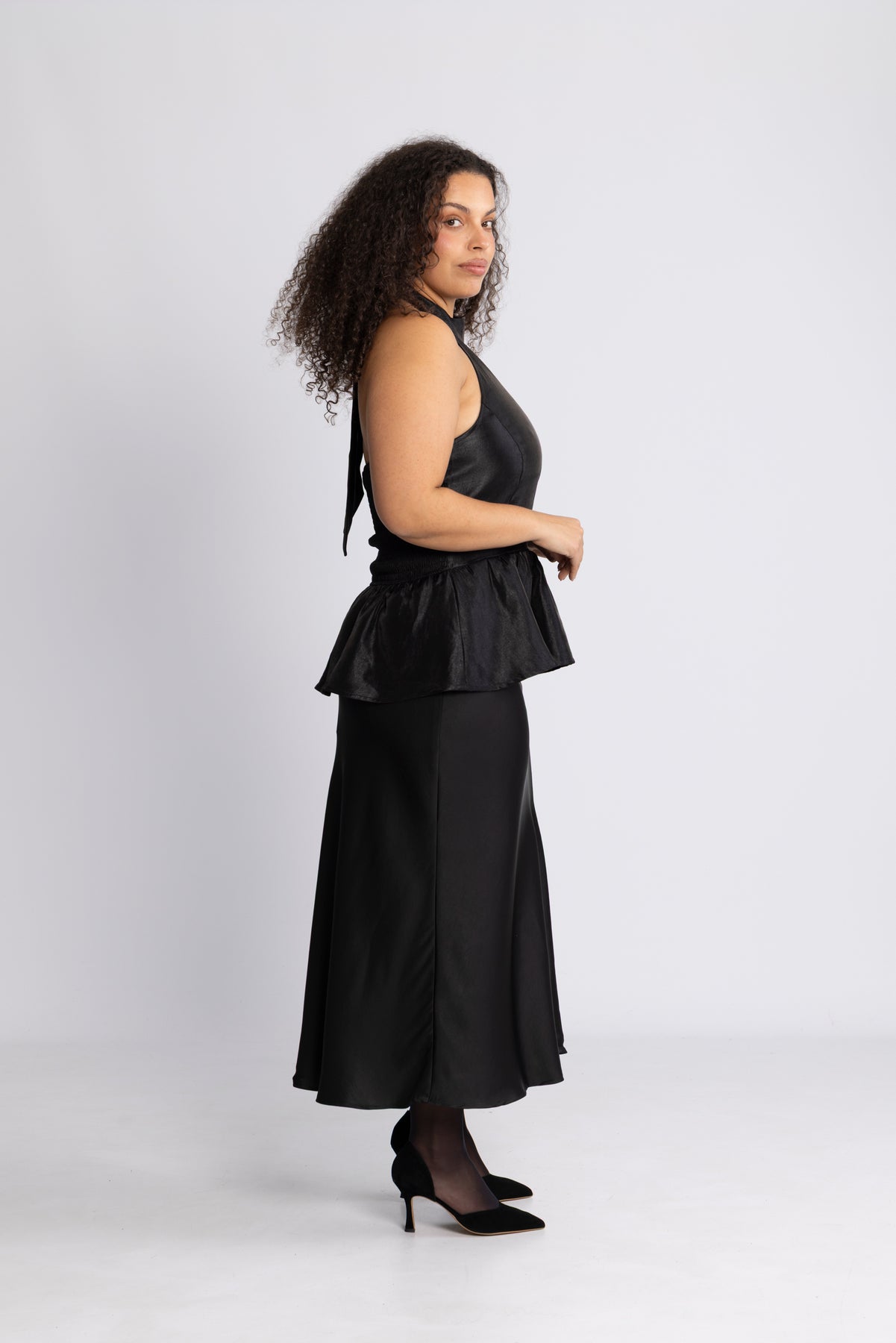 Betty Peplum Halter Neck Top - Svart