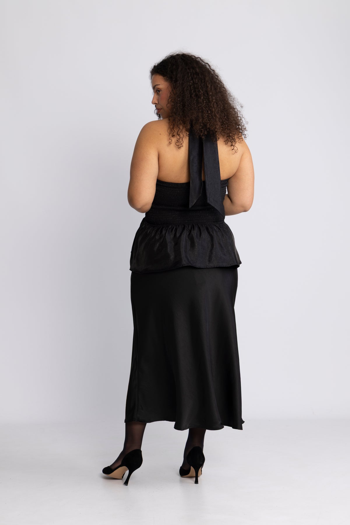 Betty Peplum Halter Neck Top - Svart