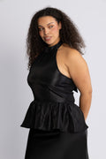 Betty Peplum Halter Neck Top - Svart