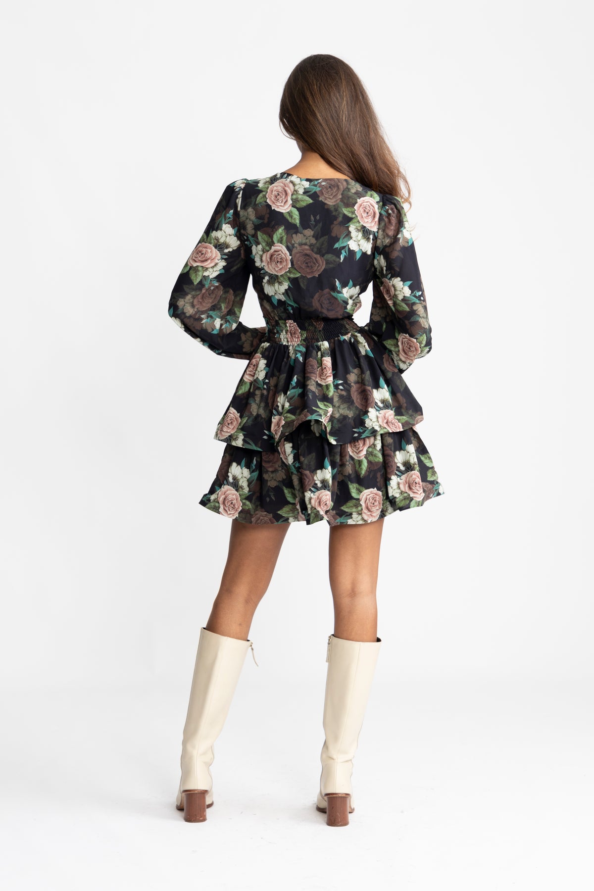Jade Wave Flower Dress - Black