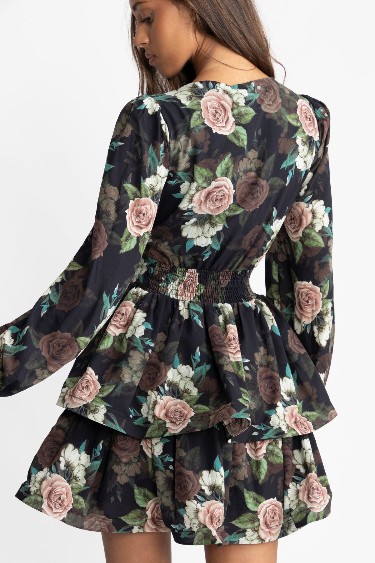 Jade Wave Flower Dress - Black