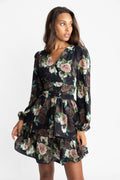 Jade Wave Flower Dress - Black