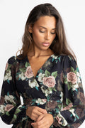 Jade Wave Flower Dress - Black
