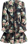 Jade Wave Flower Dress - Black