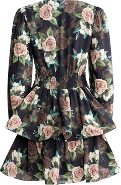 Jade Wave Flower Dress - Black