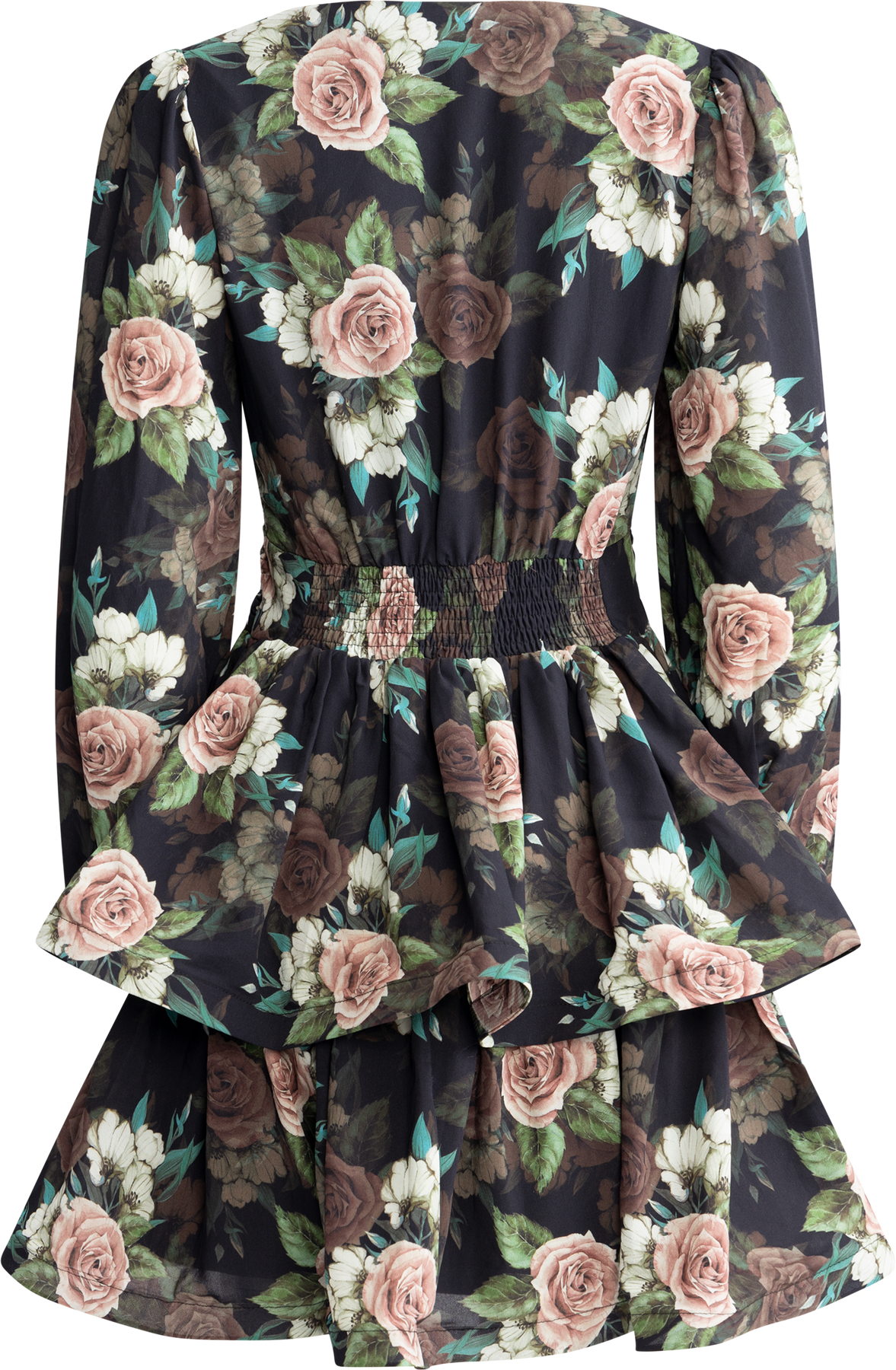 Jade Wave Flower Dress - Black