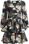 Jade Wave Flower Dress - Black