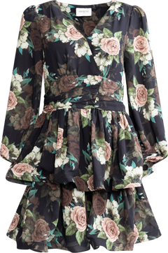 Jade Wave Flower Dress - Black