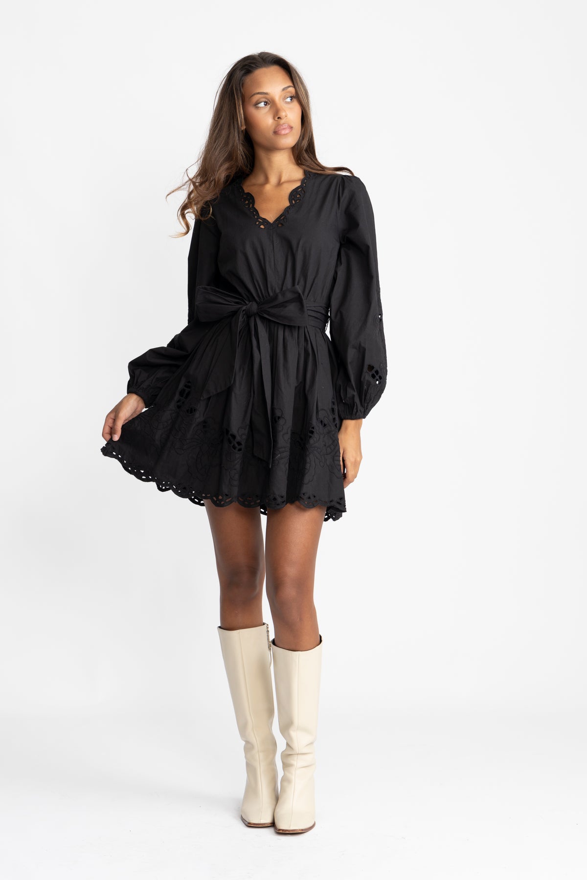 Frida Eyelet Poplin Dress - Black
