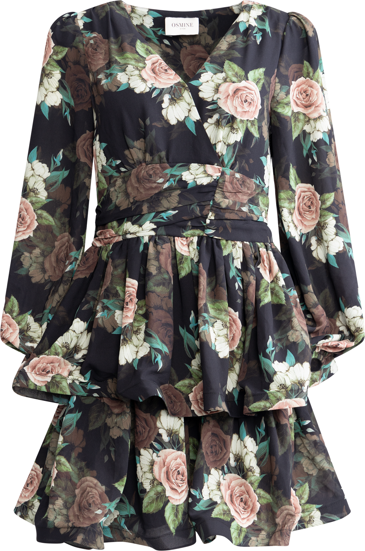 Jade Wave Flower Dress - Black