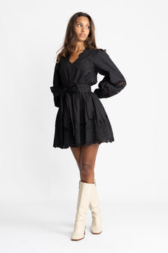 Frida Eyelet Poplin Dress - Black