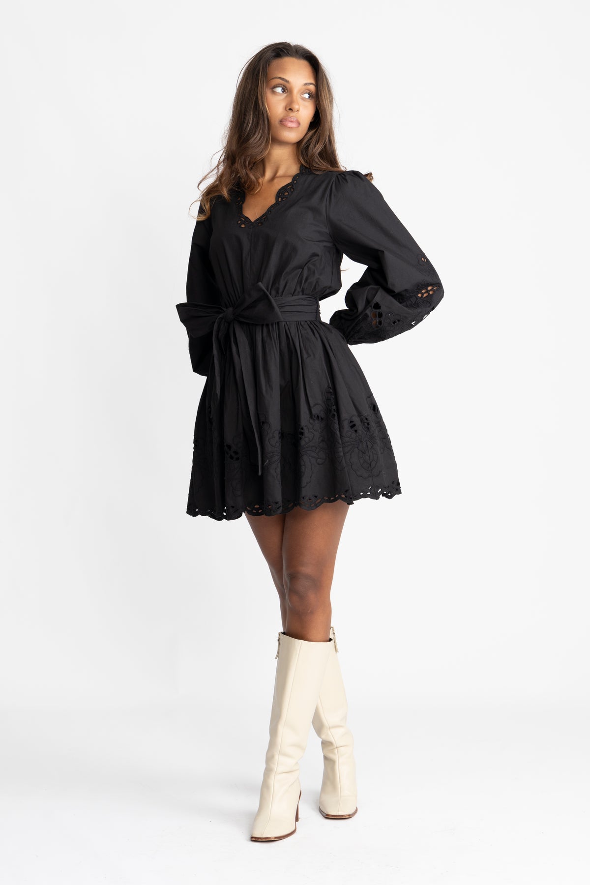Frida Eyelet Poplin Dress - Black