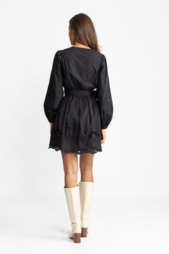 Frida Eyelet Poplin Dress - Black
