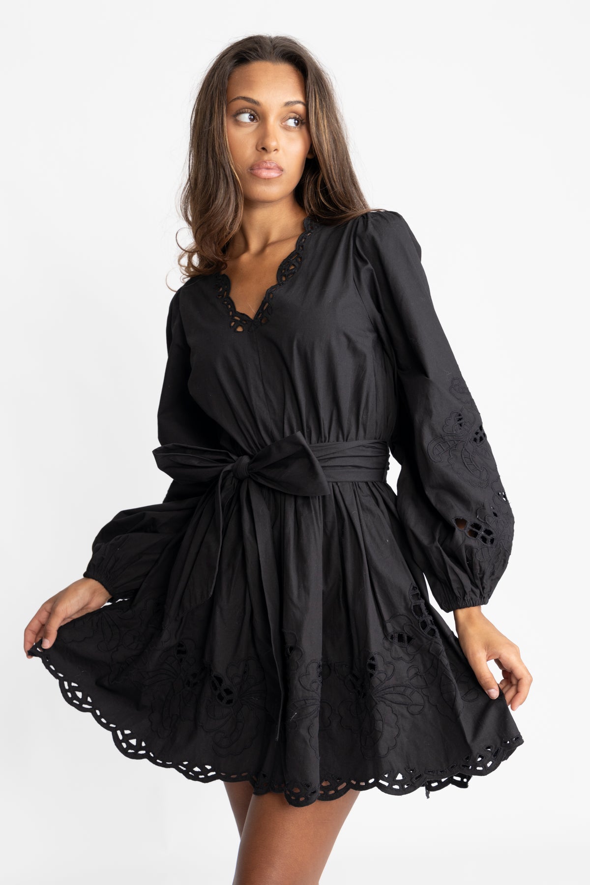 Frida Eyelet Poplin Dress - Black